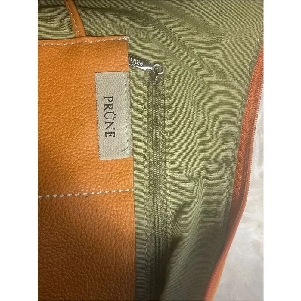 PRUNE Hobo leather Orange Medium Bag stitching accents silver tone hardwares .